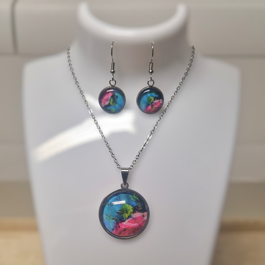 Irish Art Jewellery Set - Hand-Finished Gold Leaf Crystal Dome Necklace