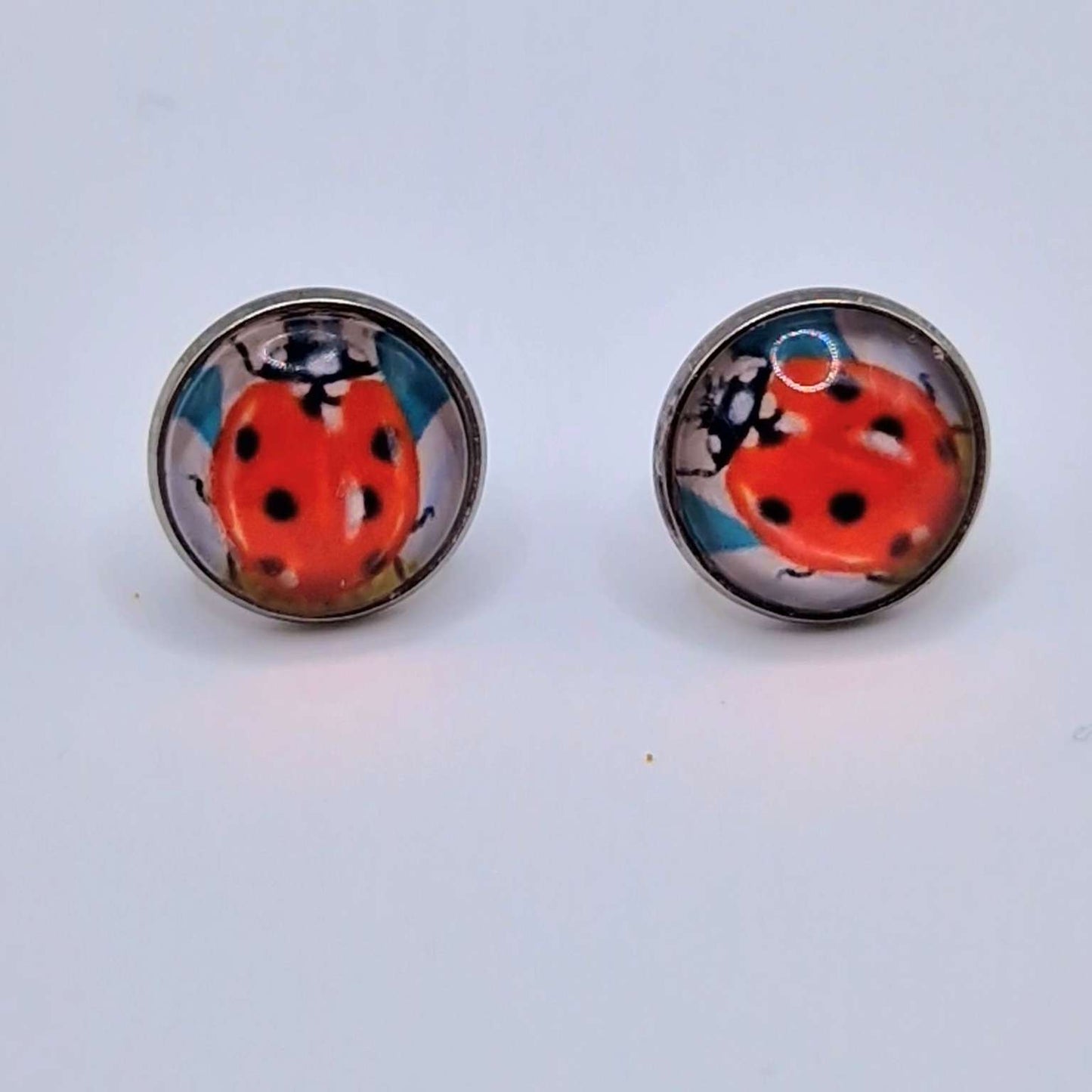 Fine art Stud Earrings, stainless steel. Lady bird