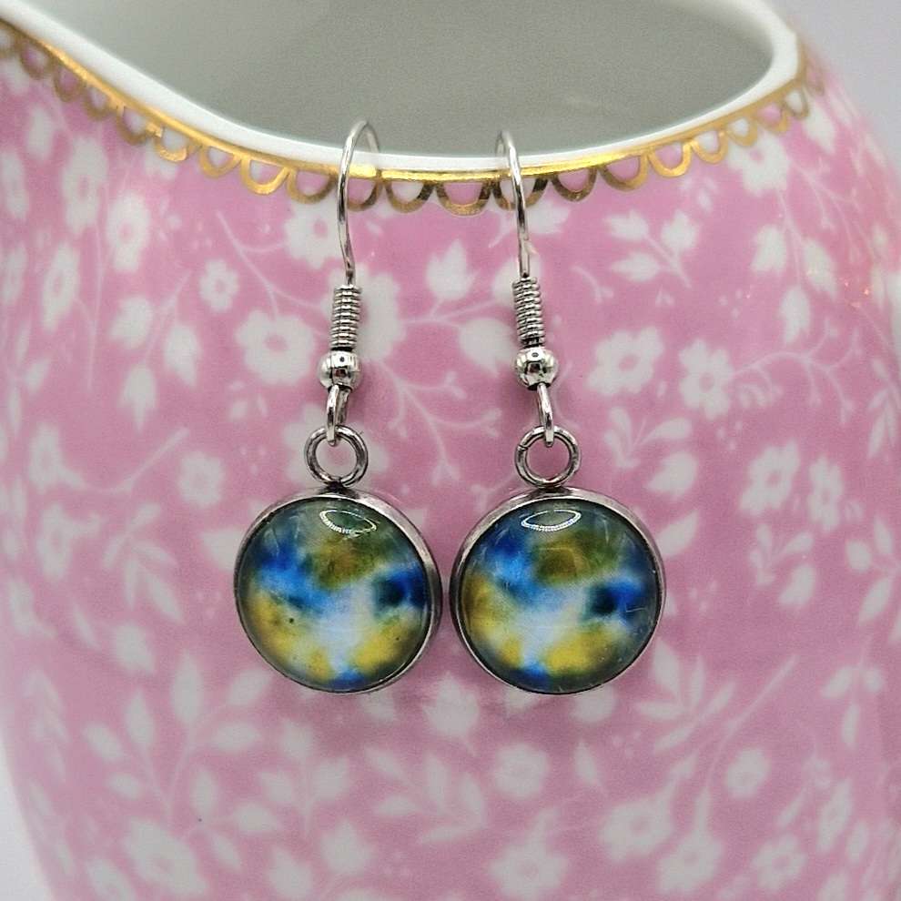Irish moon, dangle glass Earrings, handmade