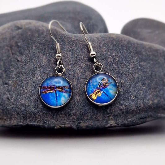 dragonfly blue, with gold finish drop Earrings,