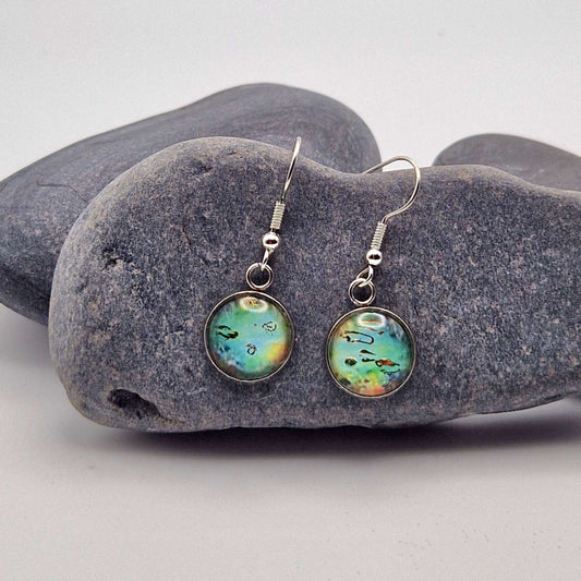 green and gold drop Earrings.