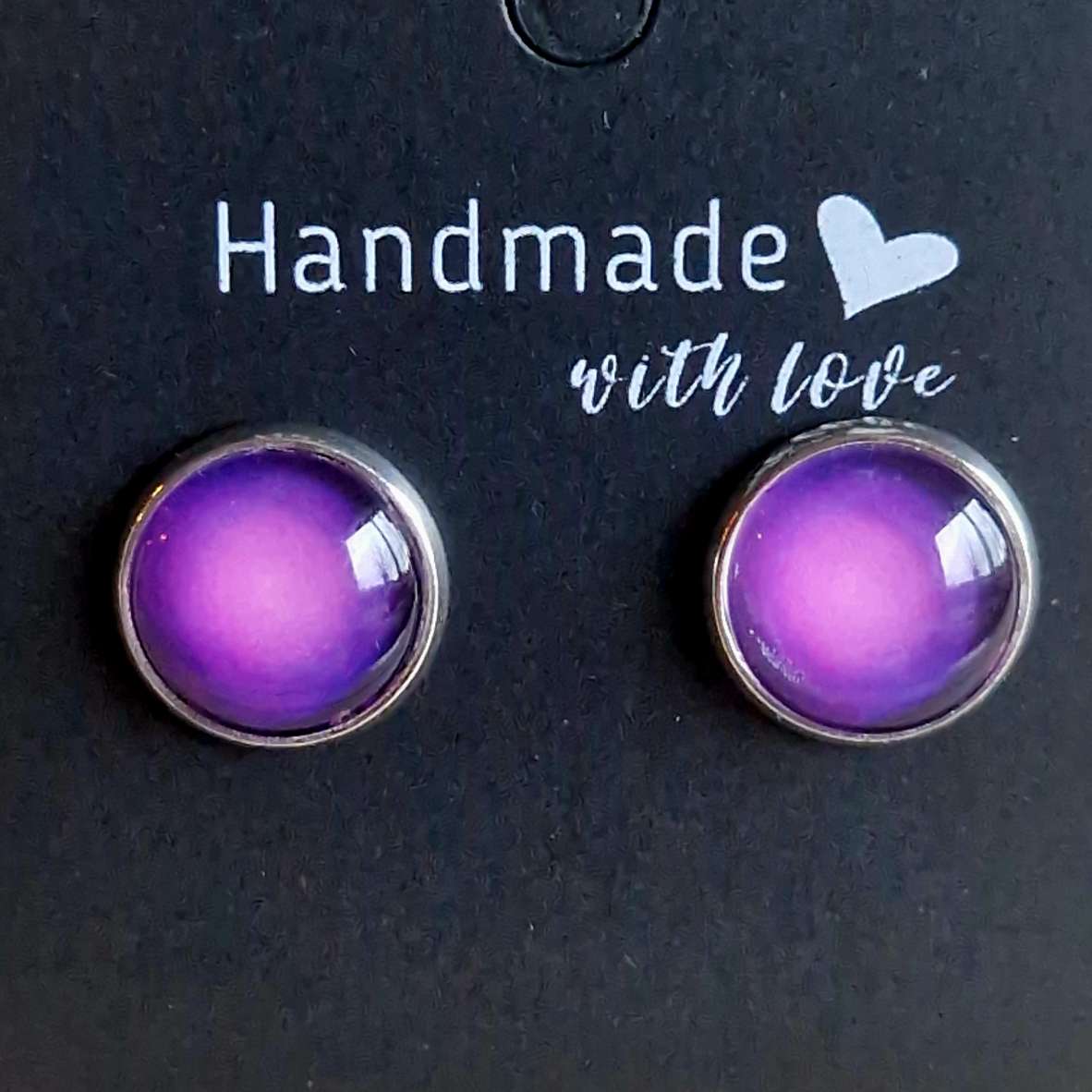 Drop of purple stud earrings, stainless steel.