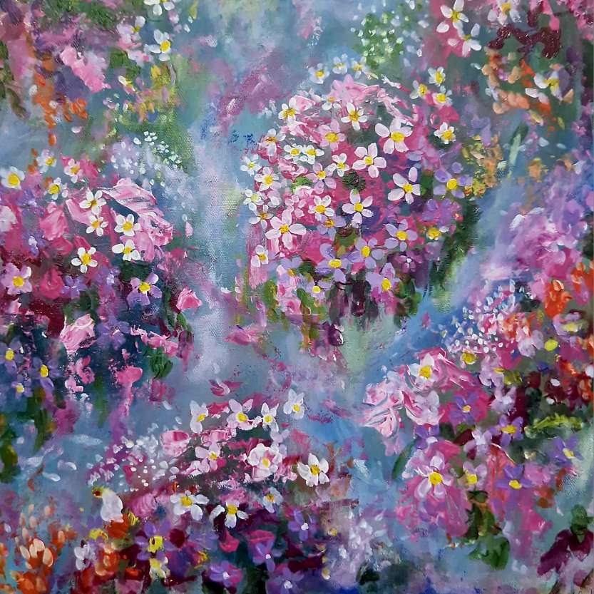 A touch of spring in white and lilac, original floral paintings by Margaret rattigan