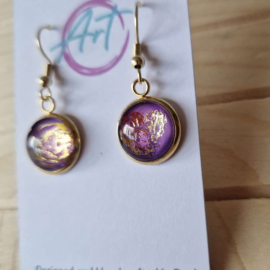 Purple gold Art dangle Earrings, 18ct gold plated.