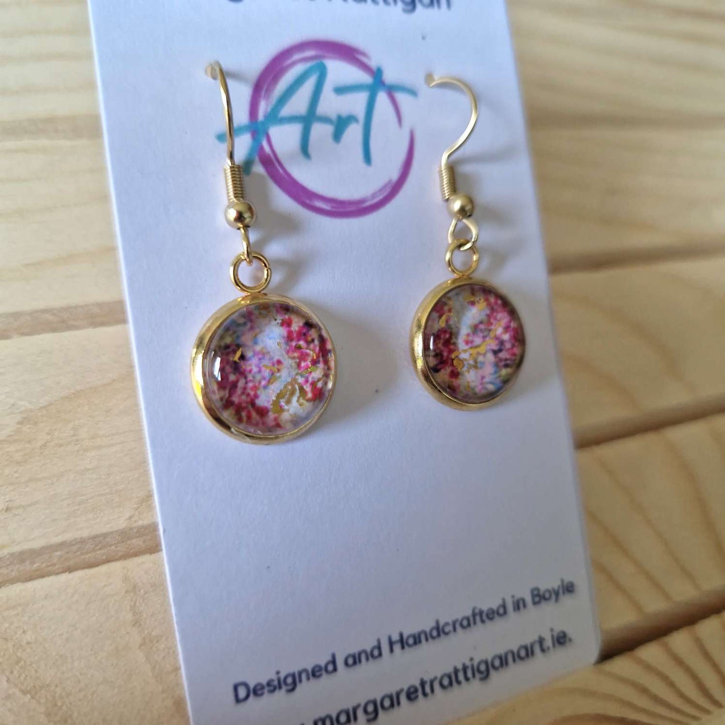 Glimmering blossoms Art dangle Earrings, 18ct gold plated.