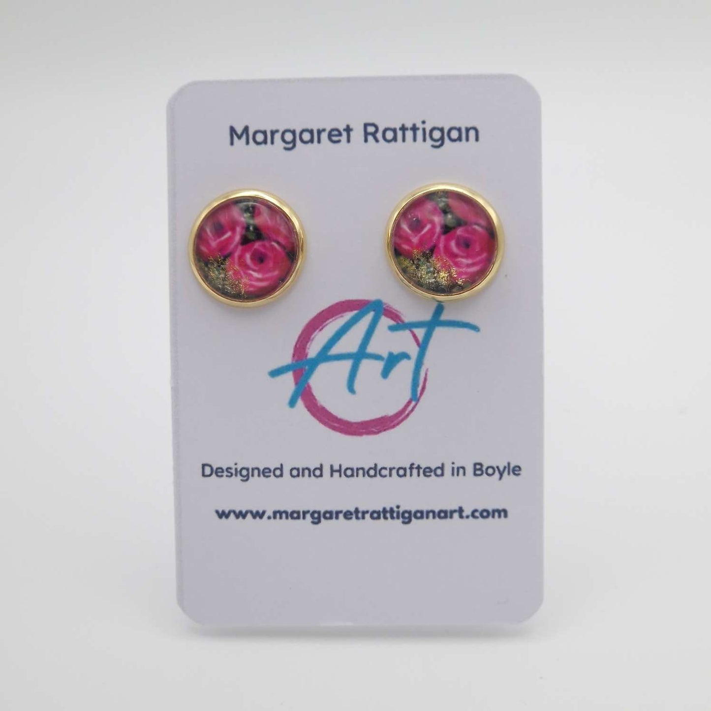 Rose love Art glass stud earrings. handmade.