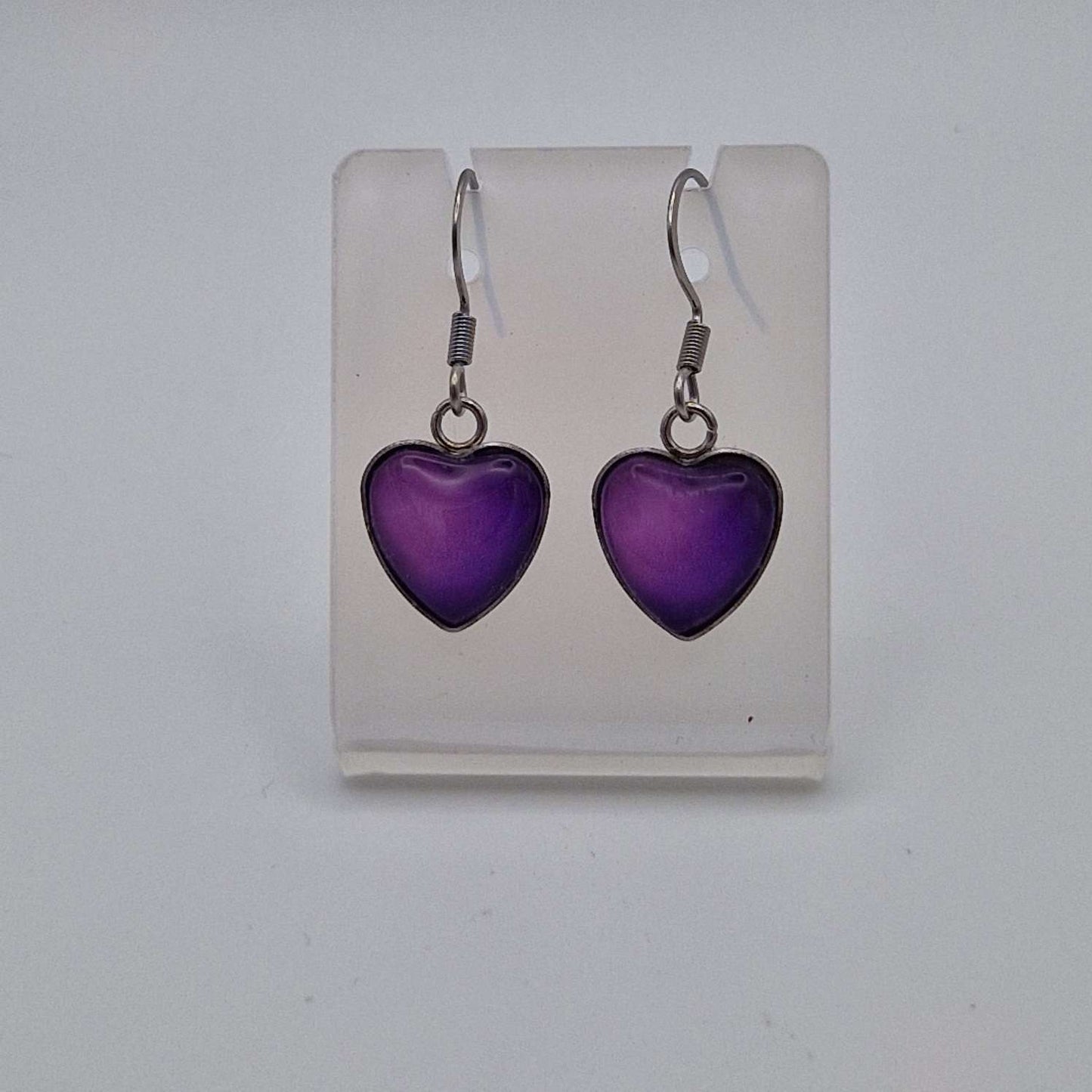 "purple heart" glass heart Art Earrings.