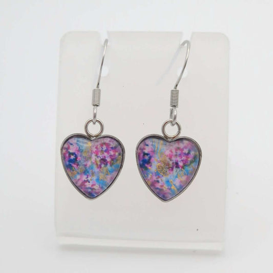 "A touch of spring"  glass heart shaped Art Earrings.