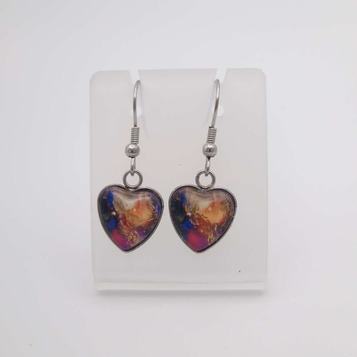 "Symphony of colour "  Heart shaped glass Art Earrings.