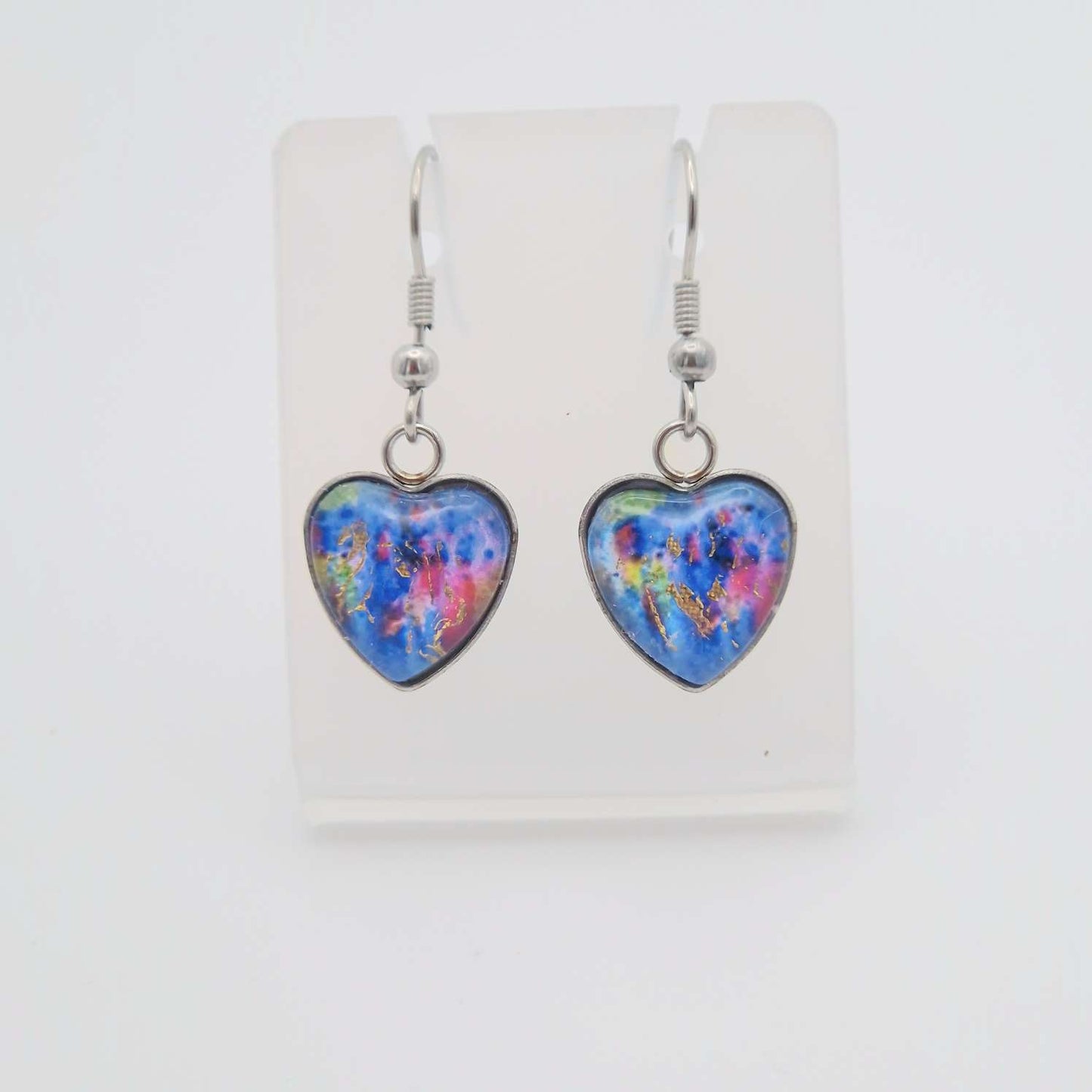 "Summer Rain  "  Heart shaped glass Art Earrings.