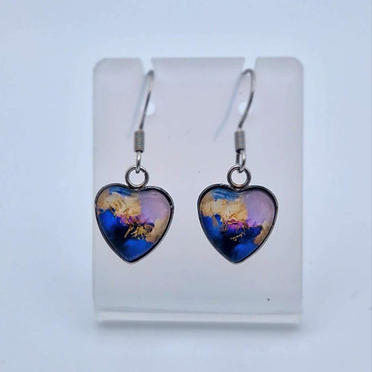 "before the dawn "  Heart shaped glass Art Earrings.