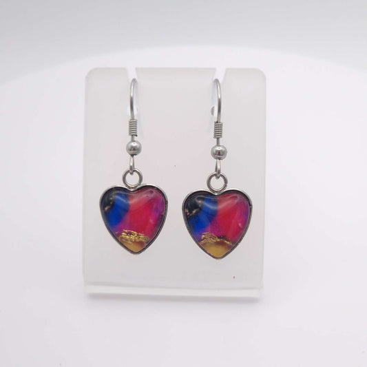 "magenta love  "  Heart shaped glass Art Earrings.