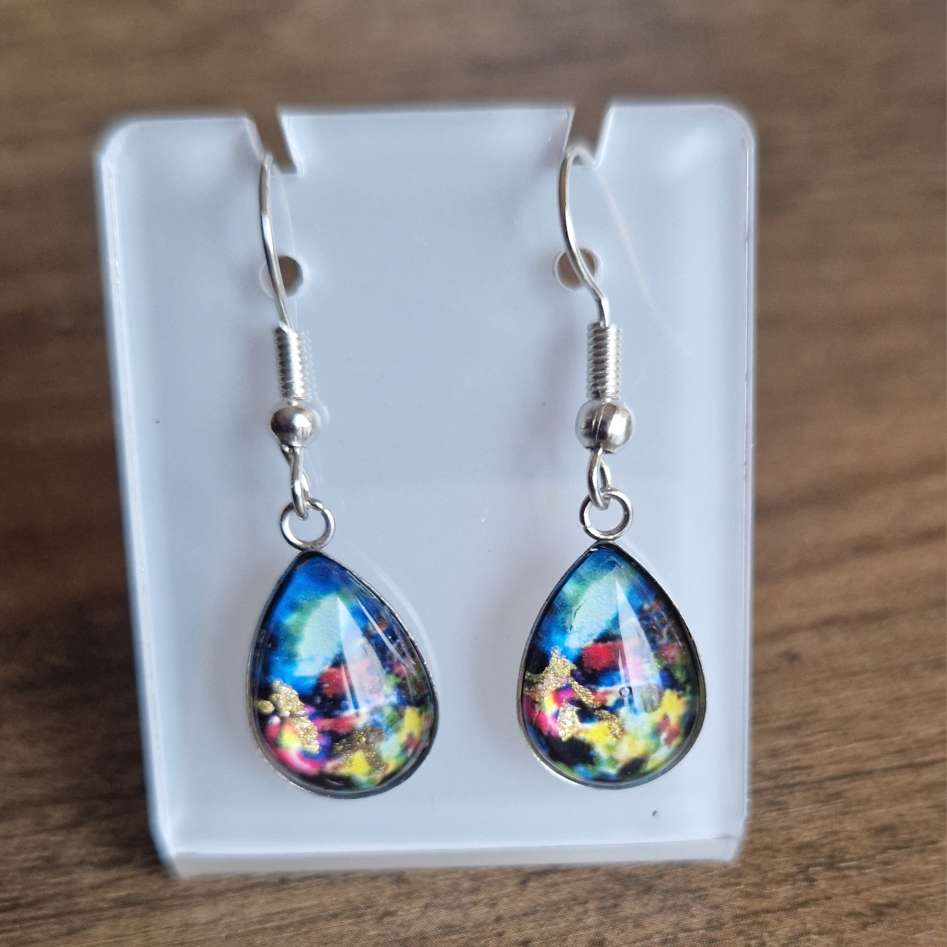 Midnight garden teardrop, glass Art Drop Earrings