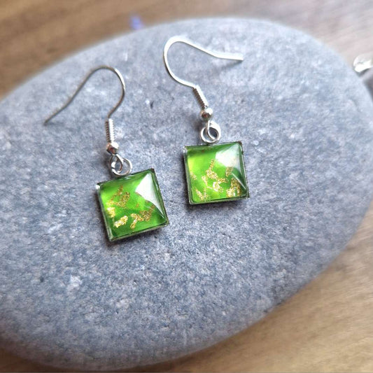 Emerald square, glass  Art Drop Earring
