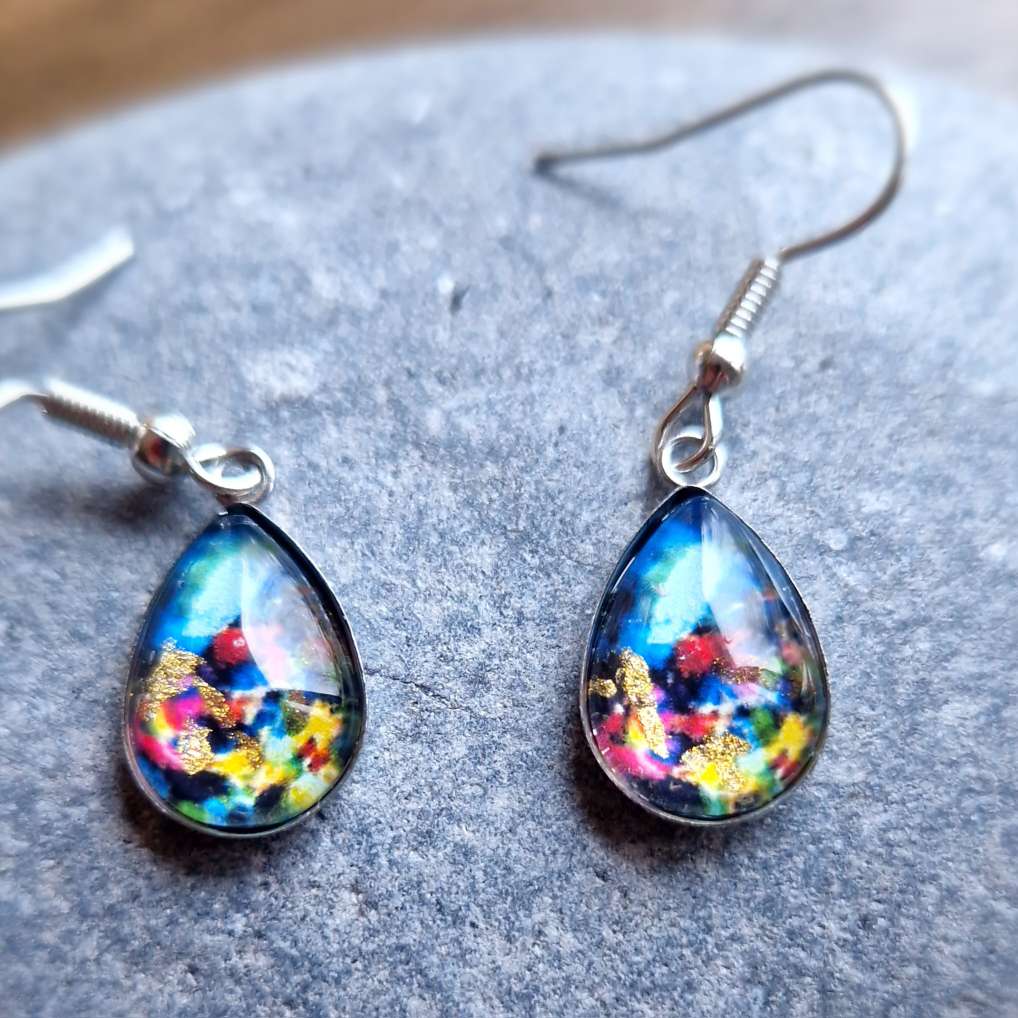 Midnight garden teardrop, glass Art Drop Earrings