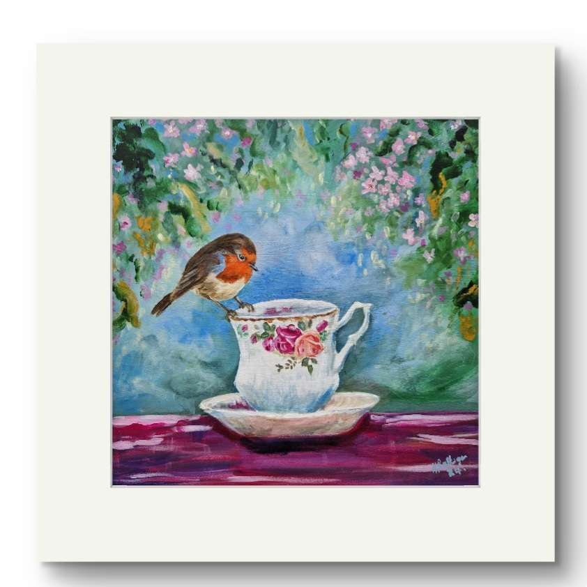 Wildlife and floral collection of Small Framed prints. 7" x7" white wooden frames. Comes with a mini easel for display purposes.