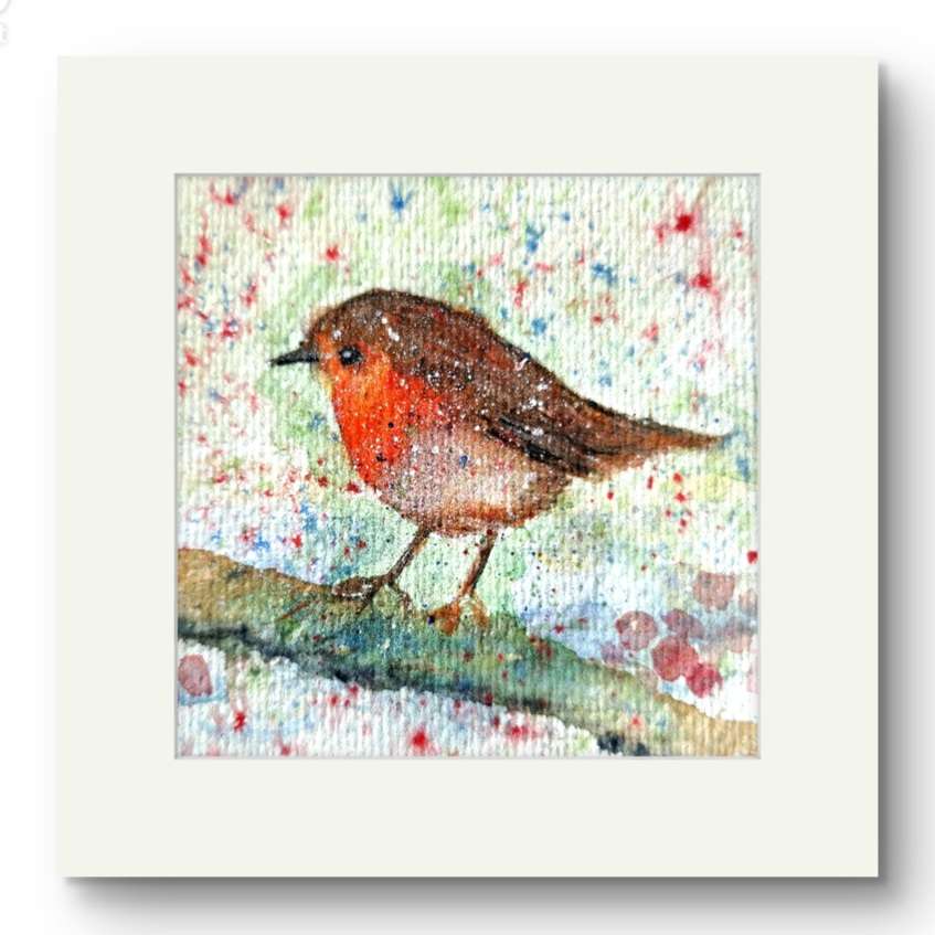 Wildlife and floral collection of Small Framed prints. 7" x7" white wooden frames. Comes with a mini easel for display purposes.