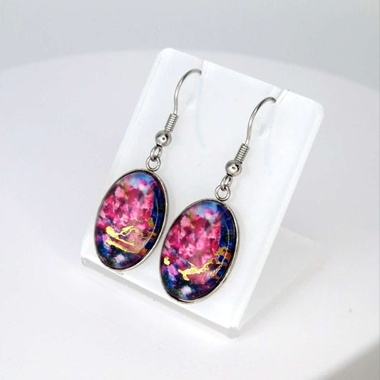 Rose Bouquet art earrings oval shape