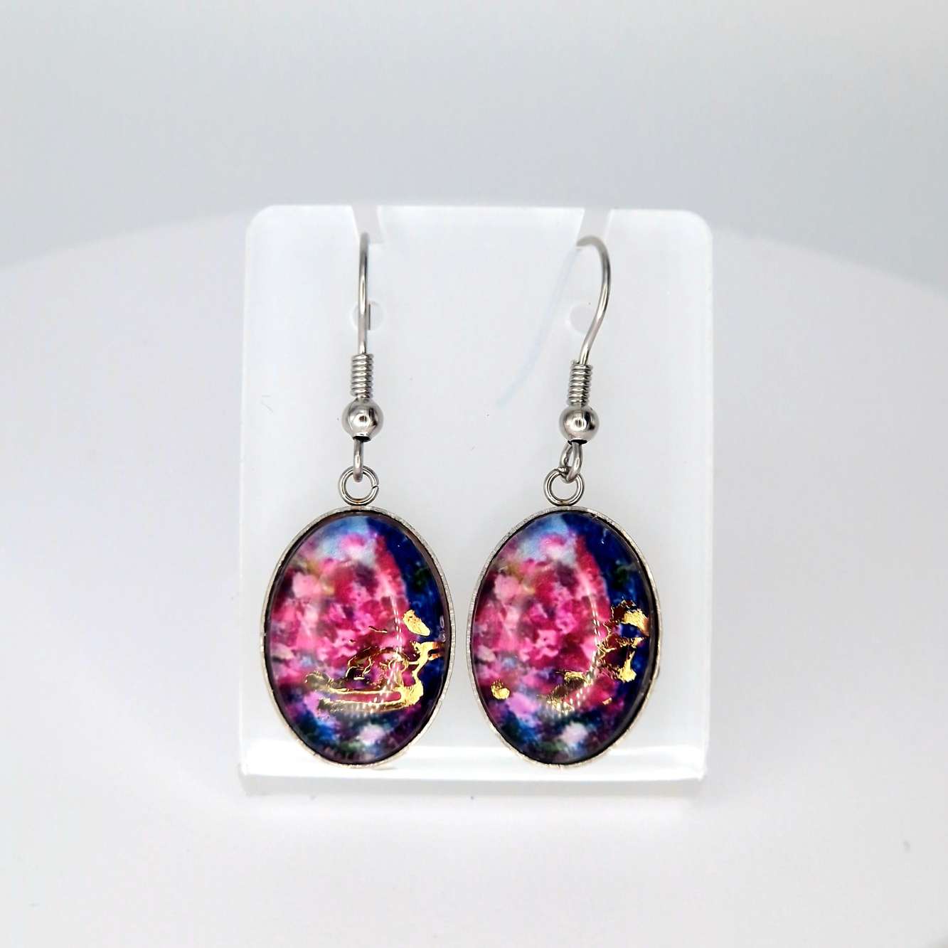 Rose Bouquet art earrings oval shape