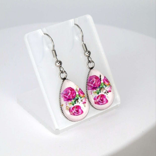 vintage rose Art Earrings