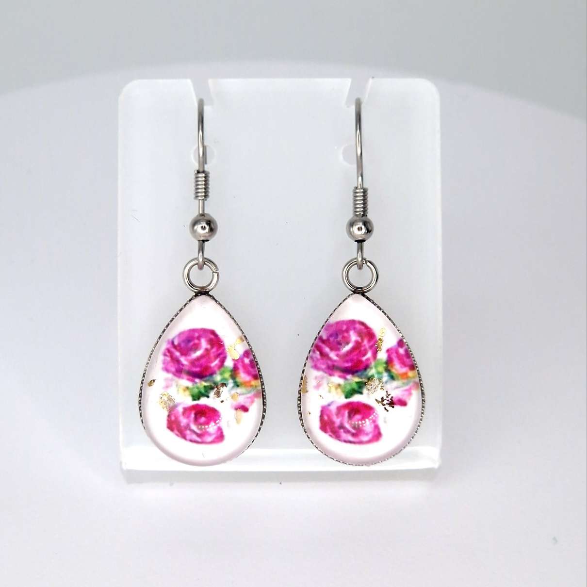 vintage rose Art Earrings