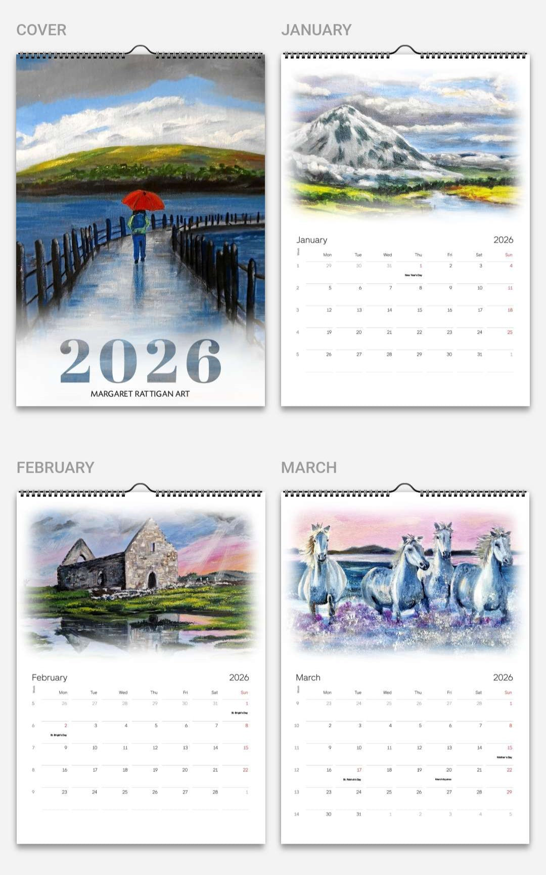 2026 Art Calendar - Original Irish Art by Margaret Rattigan