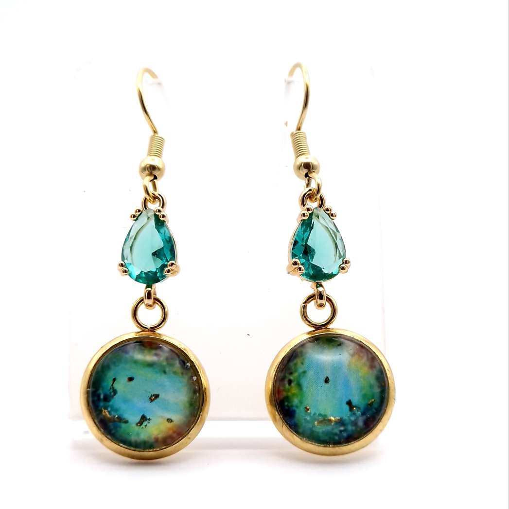 Sparkle of green dangle Art Earrings