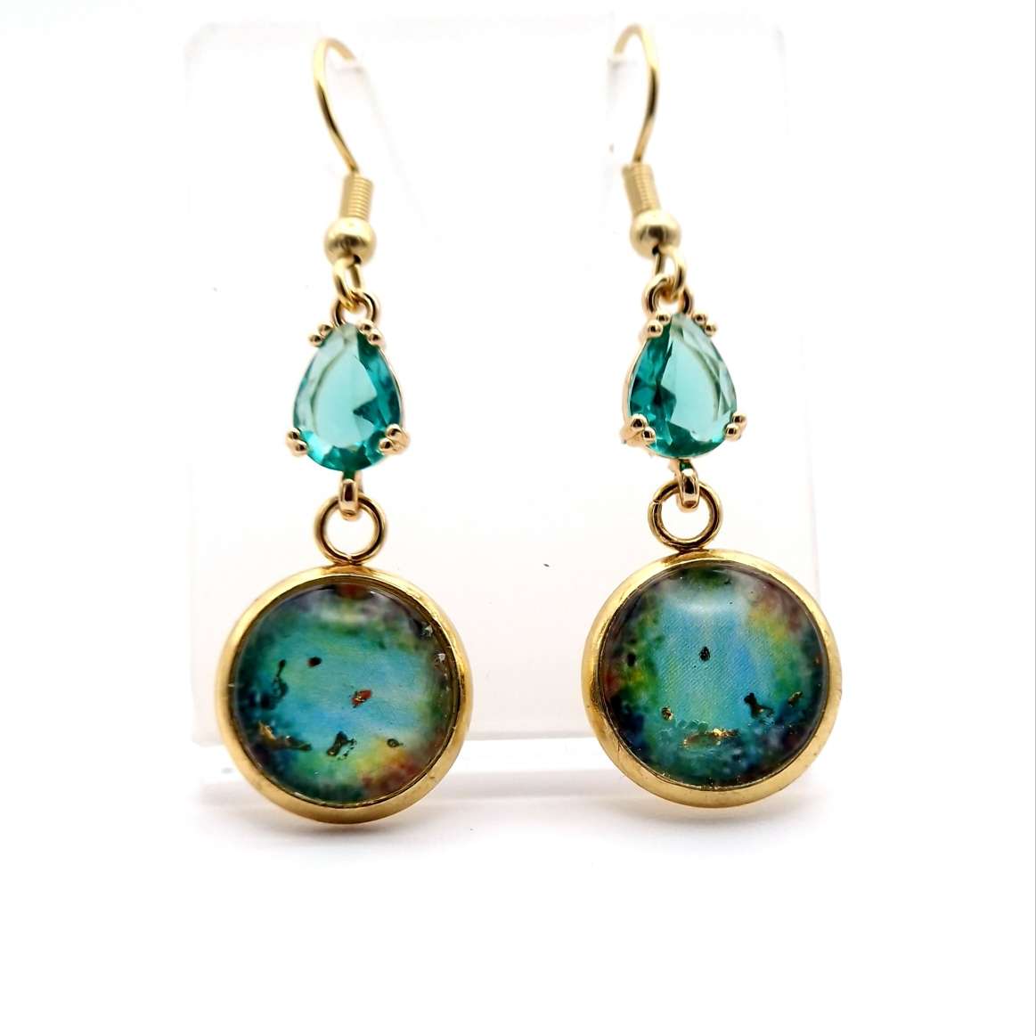 Sparkle of green dangle Art Earrings