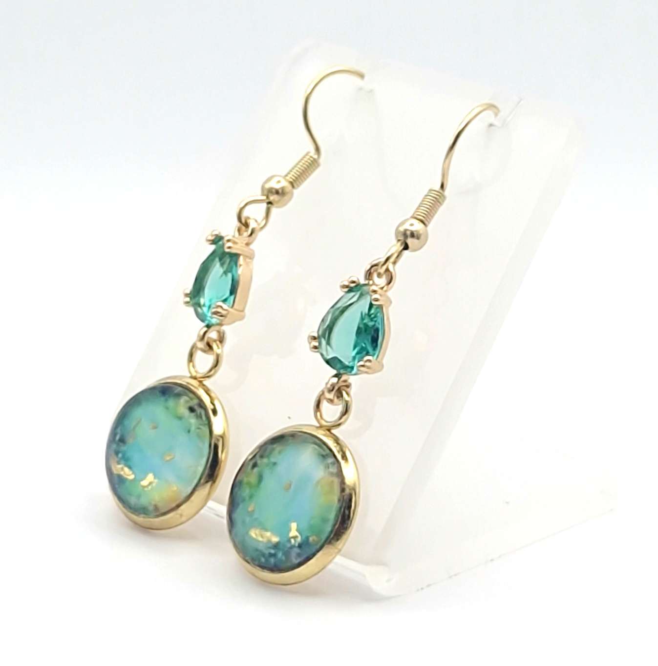 Sparkle of green dangle Art Earrings