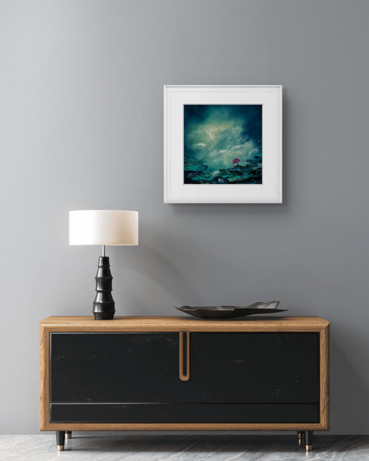 Fleeting moment, limited edition print featuring a cherry blossom tree against a moody background