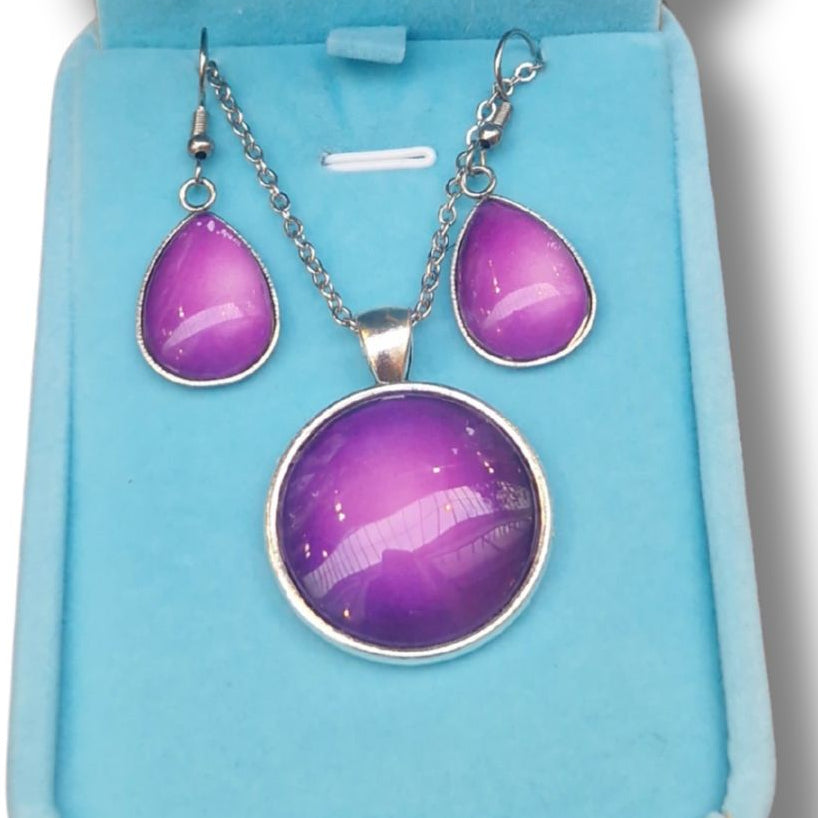 Handmade Irish Art Jewelry Set - Pendant & Earrings with Gold Foil, Drop of Purple.| margaret rattigan art
