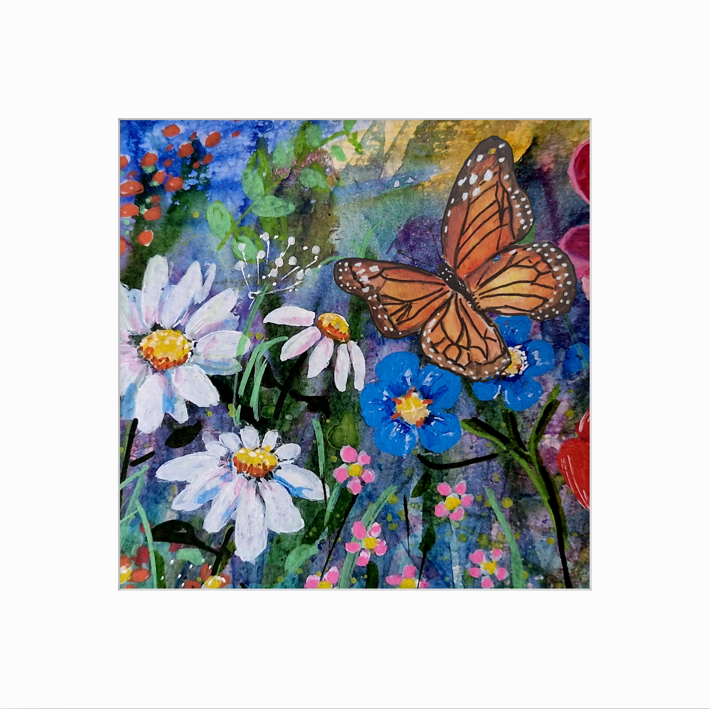 Wildlife and floral collection of Small Framed prints. 7" x7" white wooden frames. Comes with a mini easel for display purposes.