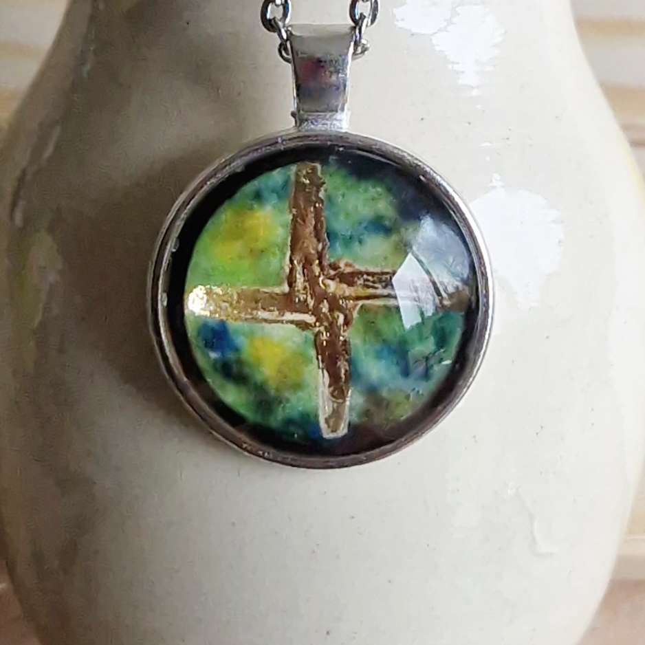 Irish celtic Brigid cross pendant, Handmade Art Jewellery, necklace