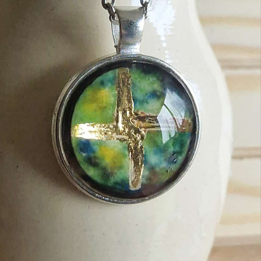 Irish celtic Brigid cross pendant, Handmade Art Jewellery, necklace
