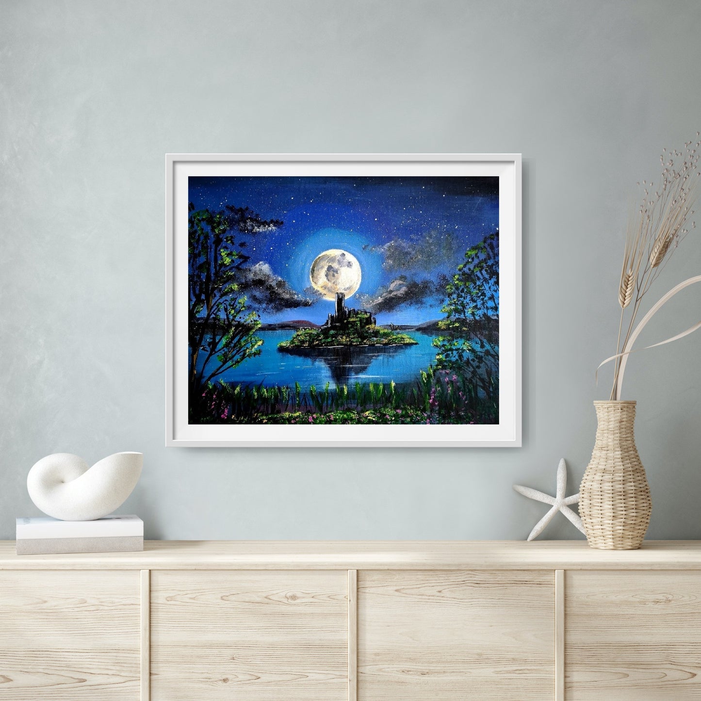" Full moon over lough key" Mcdermotts Castle. Limited edition signed print.