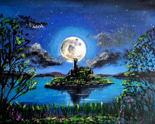 " Full moon over lough key" Mcdermotts Castle. Limited edition signed print.