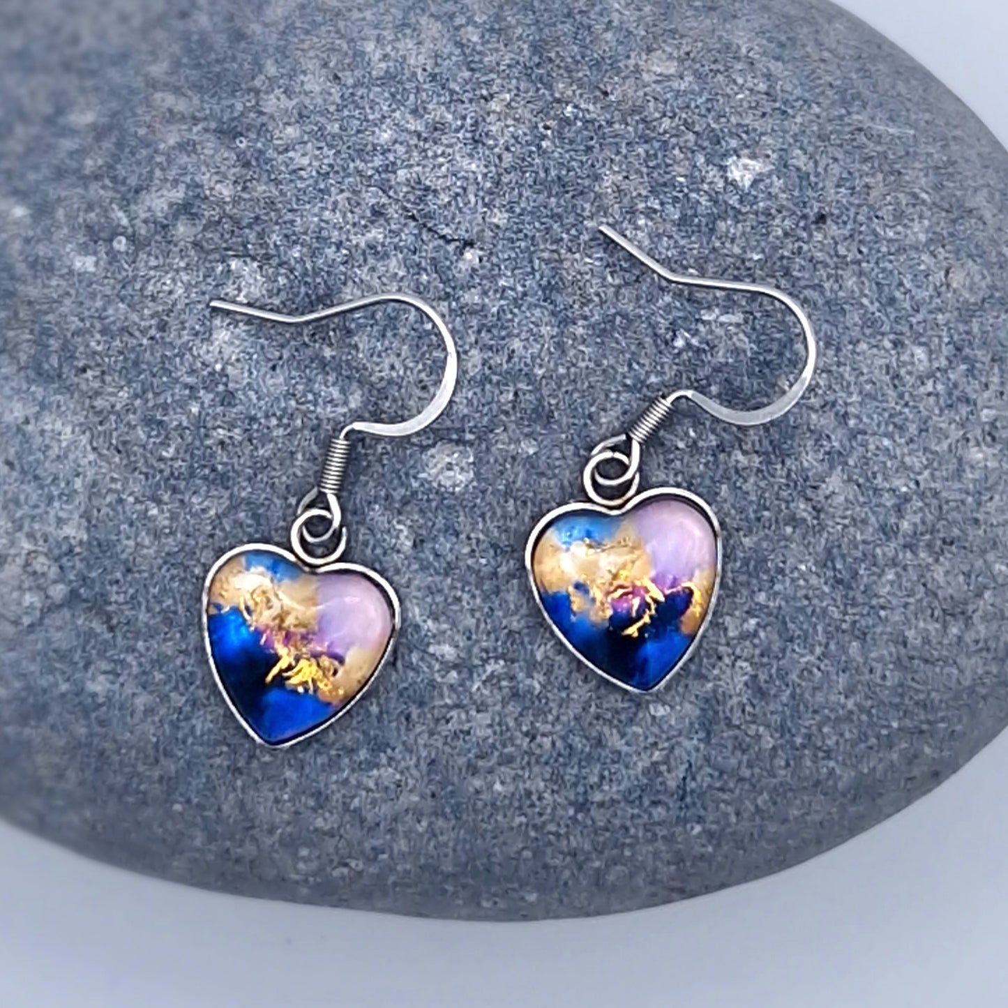 "before the dawn "  Heart shaped glass Art Earrings.