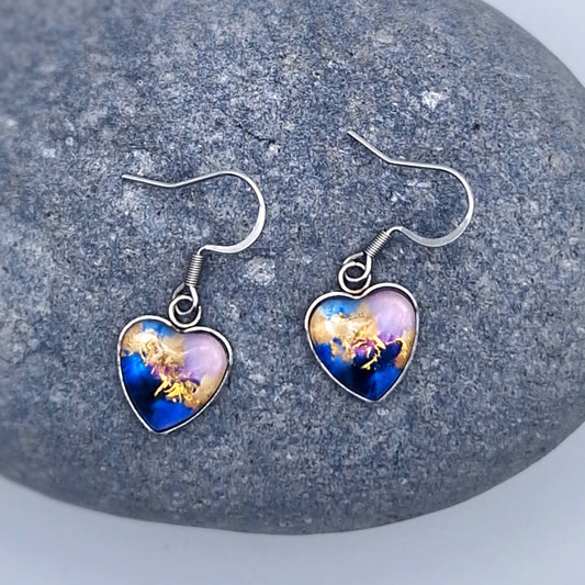 "before the dawn "  Heart shaped glass Art Earrings.