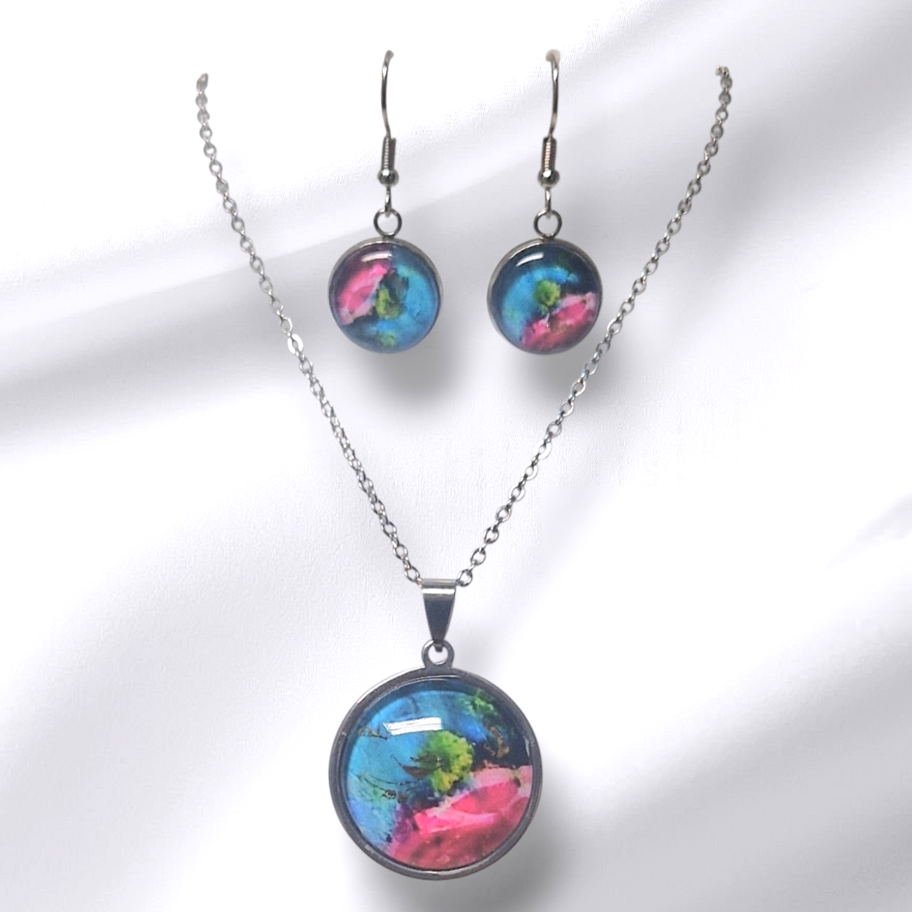 Irish Art Jewellery Set - Hand-Finished Gold Leaf Crystal Dome Necklace