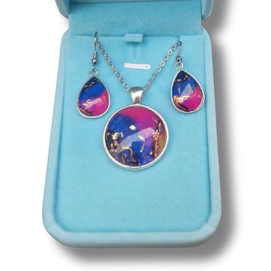 Handmade Irish Art Jewelry Set - Pendant & Earrings with Gold Foil| Colour Symphony margaret rattigan art