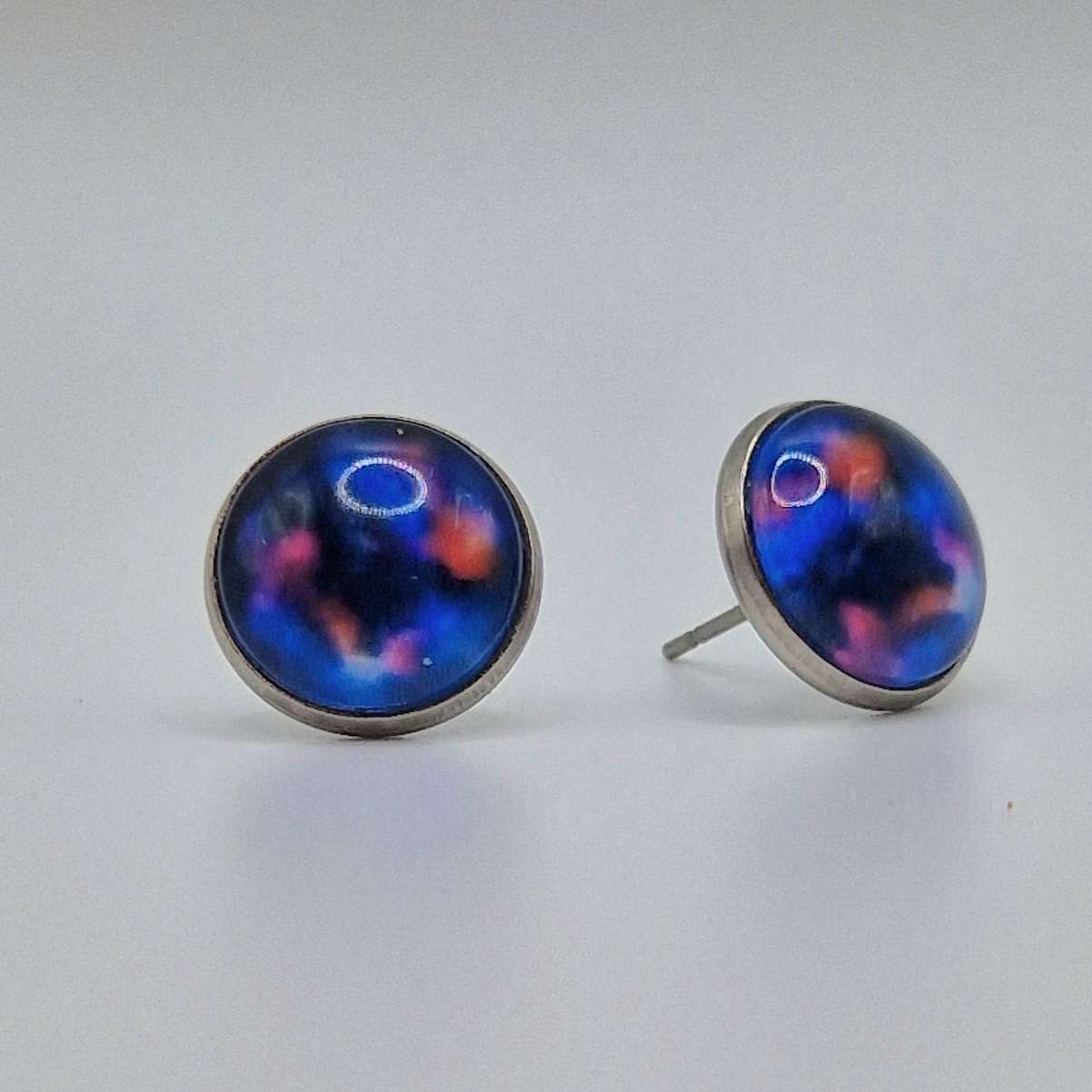 Fine art Stud Earrings, stainless steel. Blue Moon