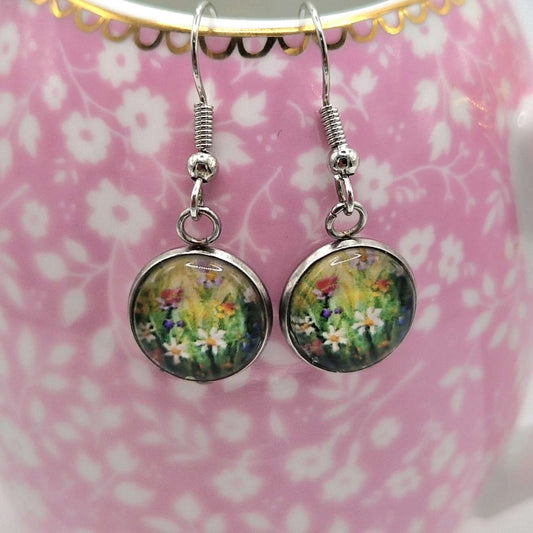 Fine art, green garden drop Earring.