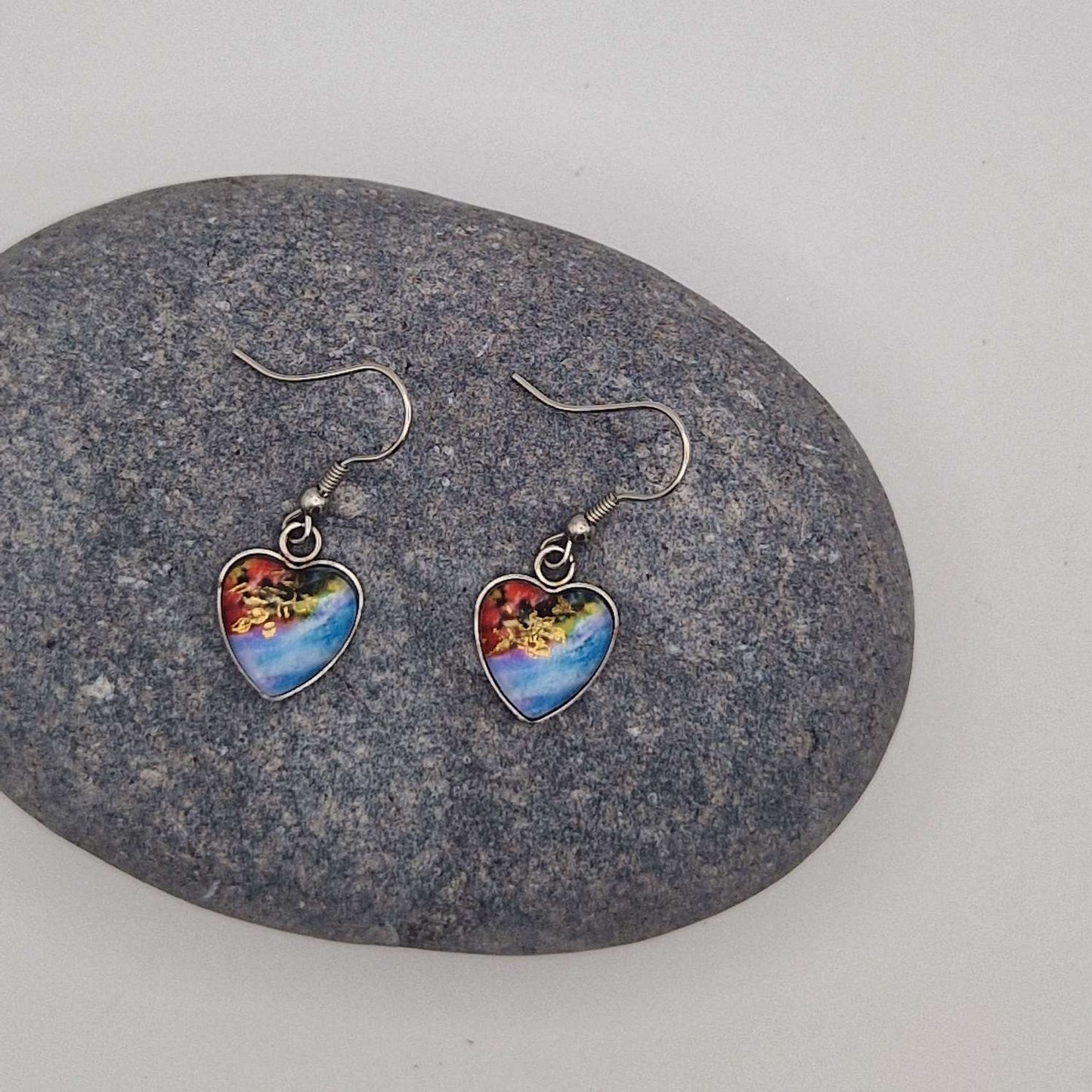 Heart shaped glass Art Earrings.