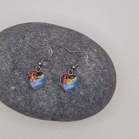 Heart shaped glass Art Earrings.