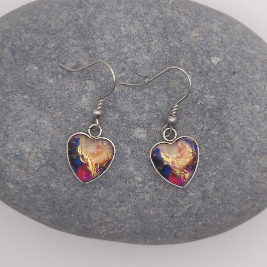 "Symphony of colour "  Heart shaped glass Art Earrings.