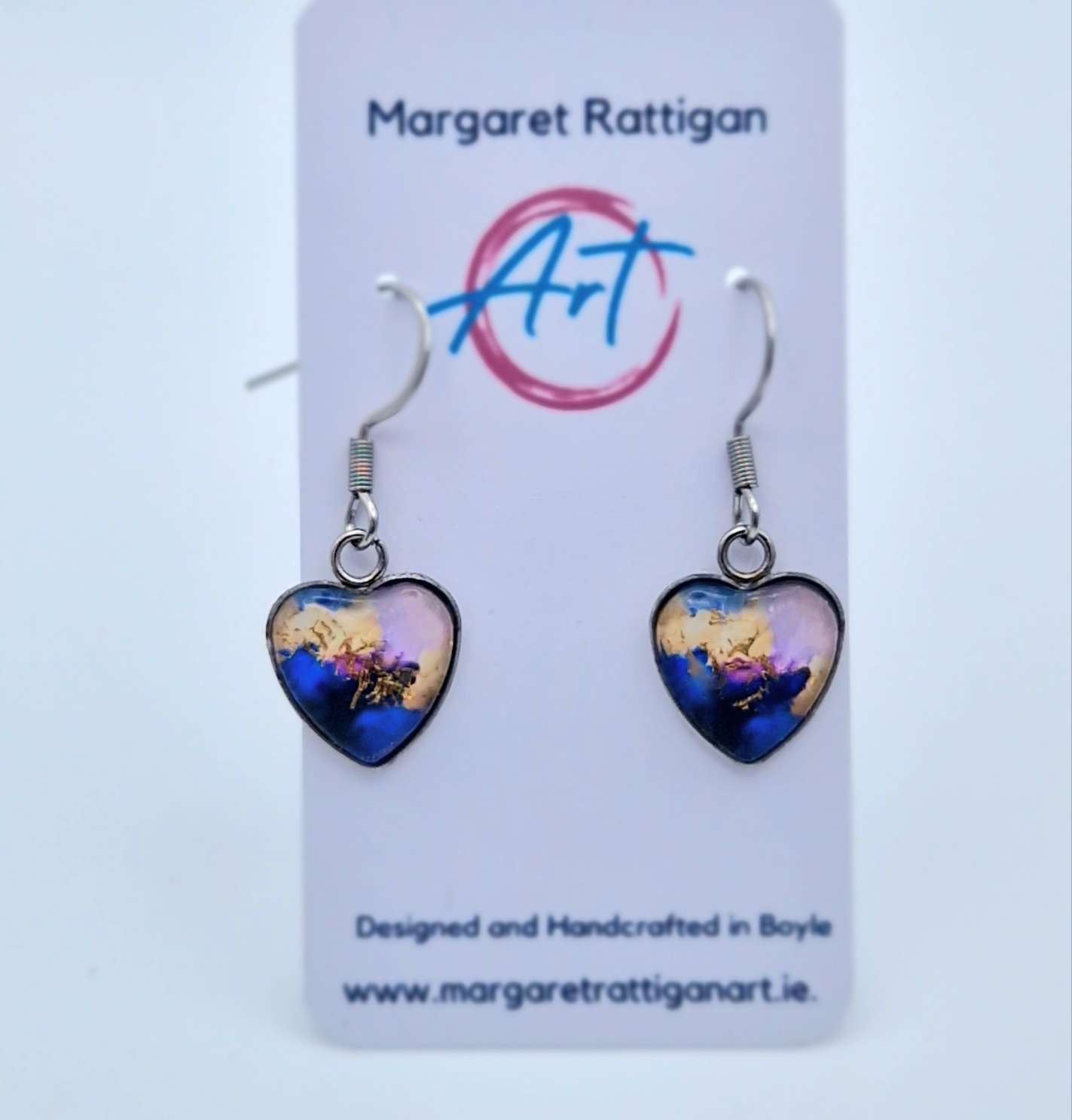 "before the dawn "  Heart shaped glass Art Earrings.