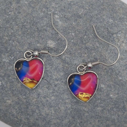 "magenta love  "  Heart shaped glass Art Earrings.