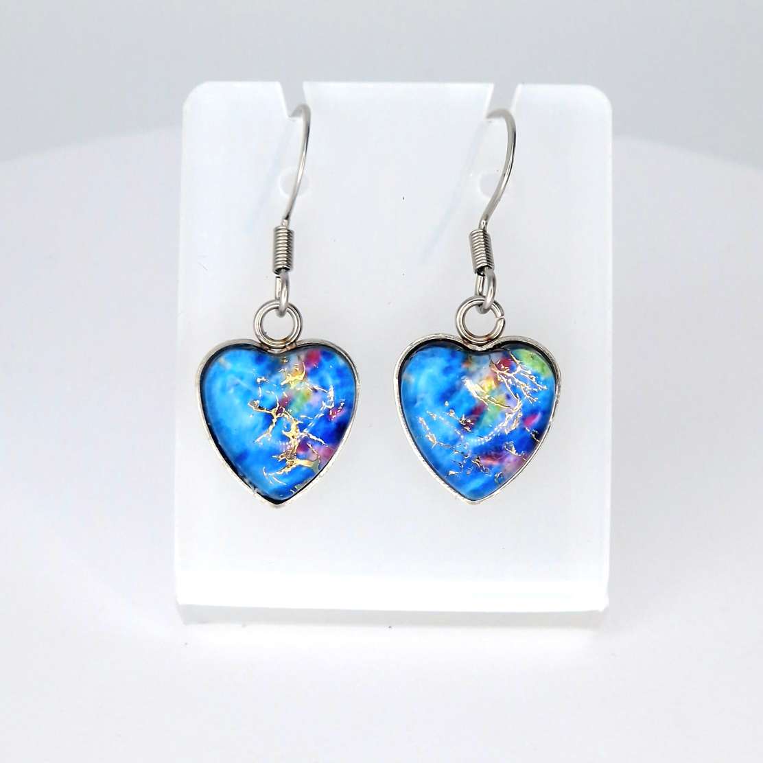 "Summer Rain  "  Heart shaped glass Art Earrings.