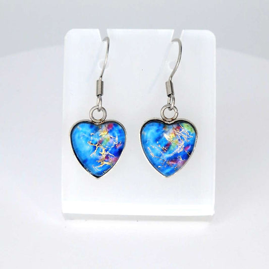 "Summer Rain  "  Heart shaped glass Art Earrings.