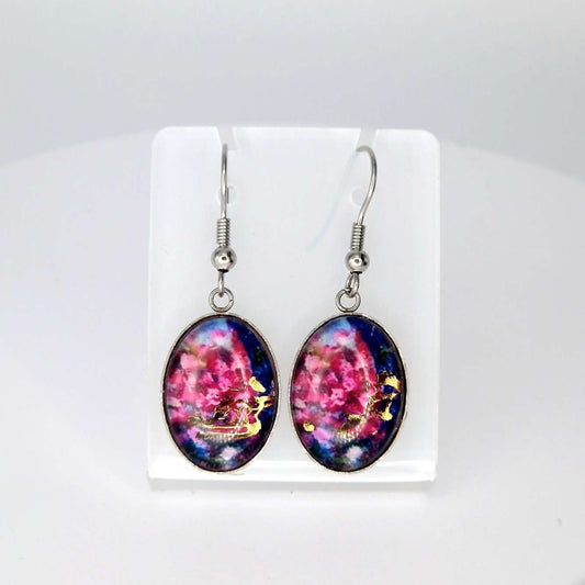 Rose Bouquet art earrings oval shape